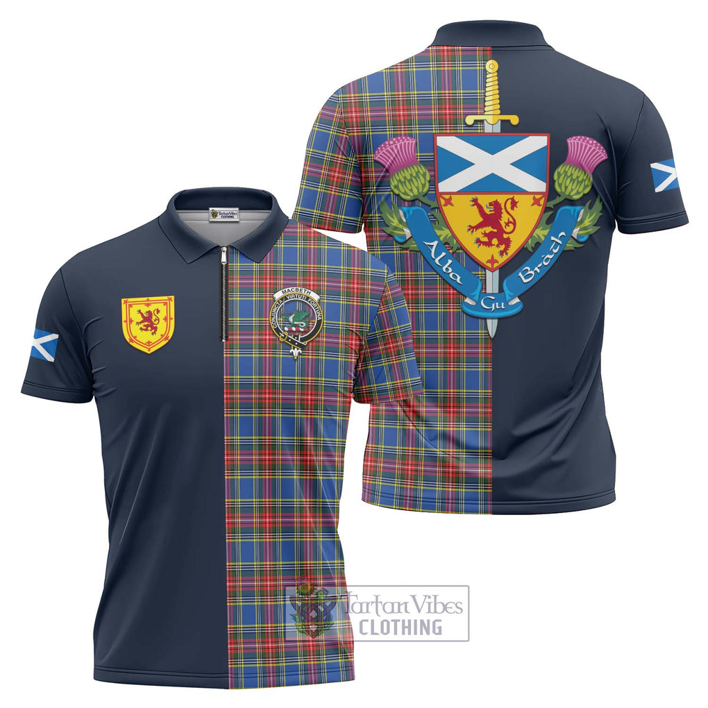 MacBeth (McBeth) Tartan Zipper Polo Shirt Alba with Scottish Lion Royal Arm Half Style Unisex - Tartan Vibes Clothing