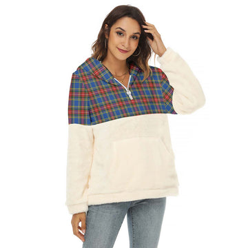 MacBeth (McBeth) Tartan Half Style Women's Borg Fleece Hoodie with Half Zip Female - Tartan Vibes Clothing