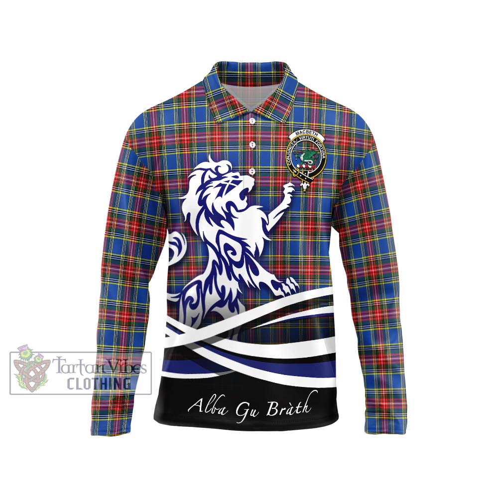 MacBeth (McBeth) Tartan Long Sleeve Polo Shirt with Alba Gu Brath Regal Lion Emblem Unisex - Tartan Vibes Clothing