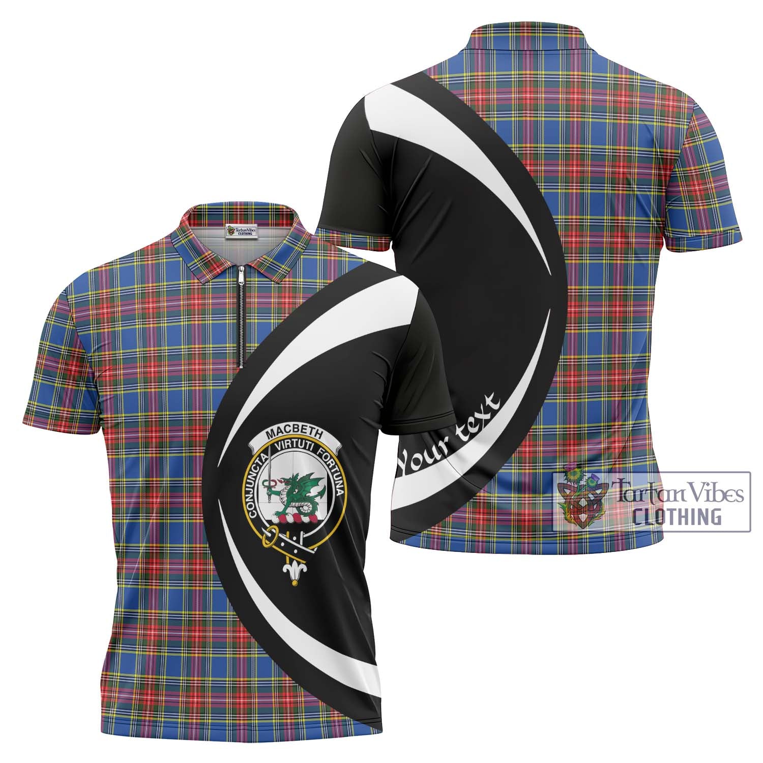 MacBeth (McBeth) Tartan Zipper Polo Shirt with Family Crest Circle Style Unisex - Tartan Vibes Clothing