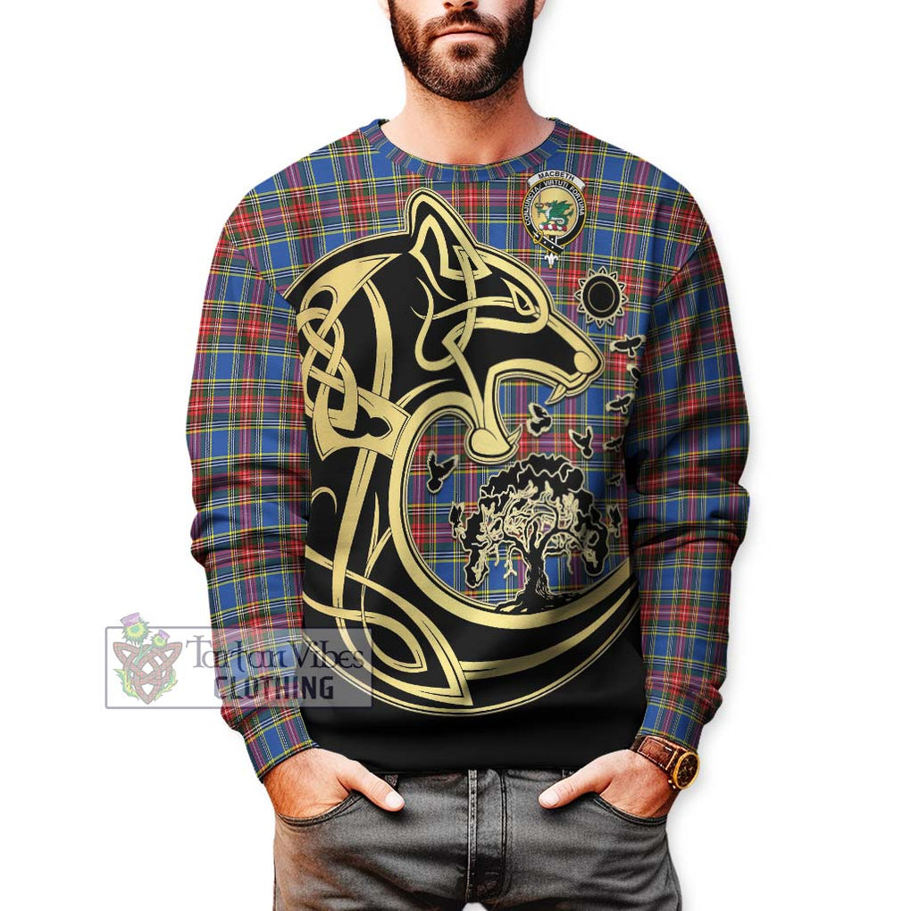 MacBeth (McBeth) Tartan Sweatshirt with Family Crest Celtic Wolf Style Unisex - Tartan Vibes Clothing