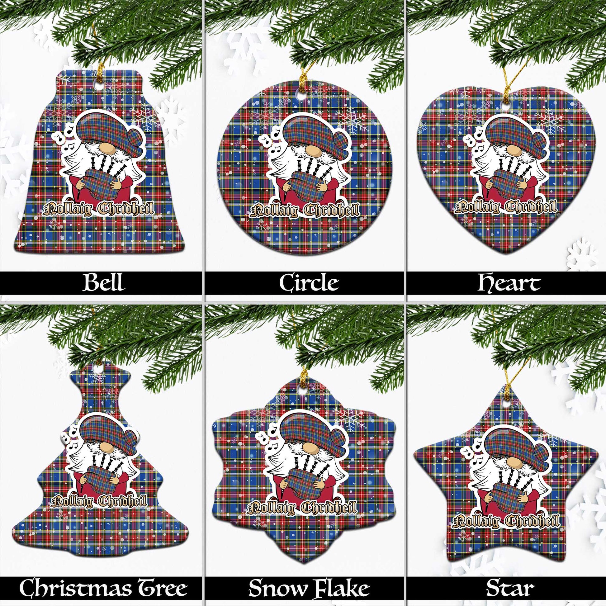 MacBeth (McBeth) Tartan Christmas Ceramic Ornaments with Scottish Gnome Playing Bagpipes Ceramic - Tartan Vibes Clothing