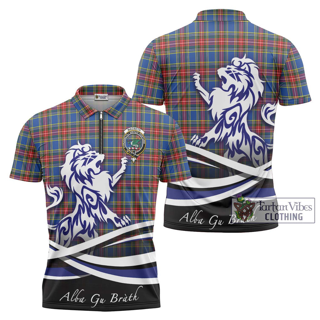 MacBeth (McBeth) Tartan Zipper Polo Shirt with Alba Gu Brath Regal Lion Emblem Unisex - Tartan Vibes Clothing