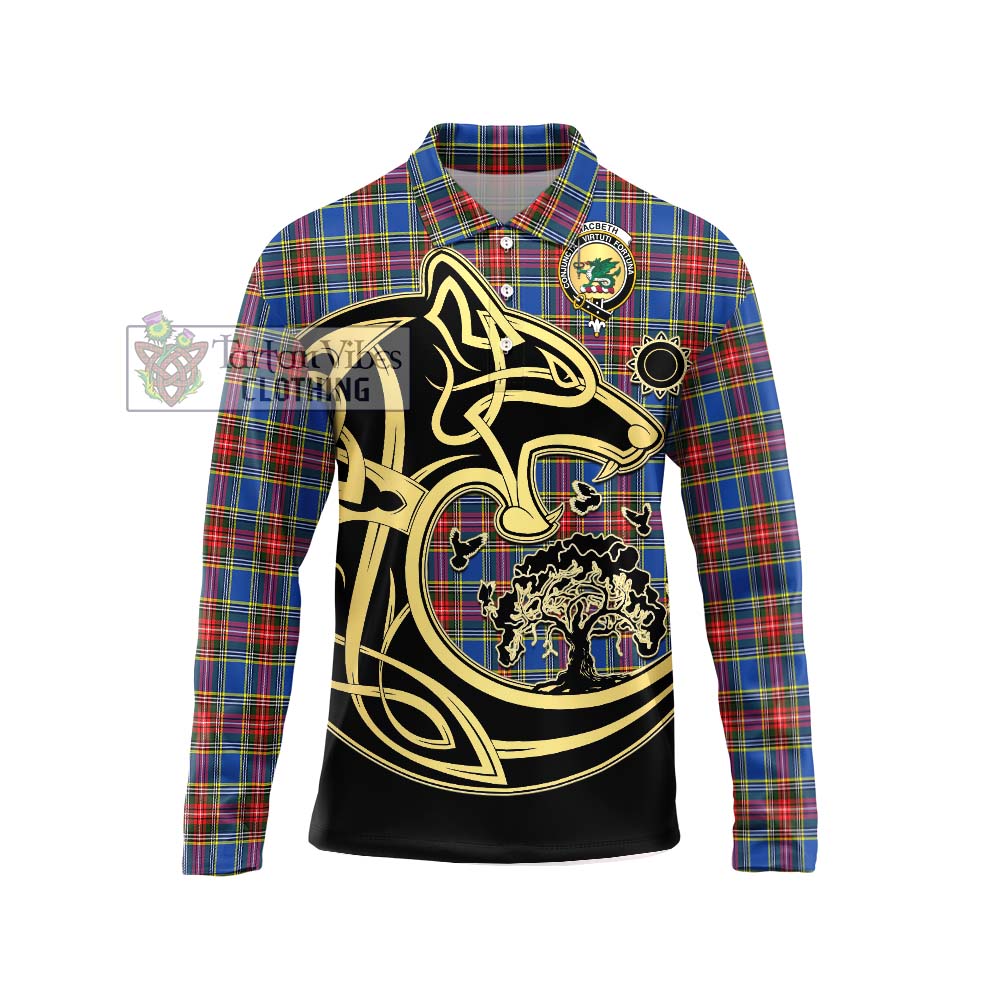 MacBeth (McBeth) Tartan Long Sleeve Polo Shirt with Family Crest Celtic Wolf Style Unisex - Tartan Vibes Clothing