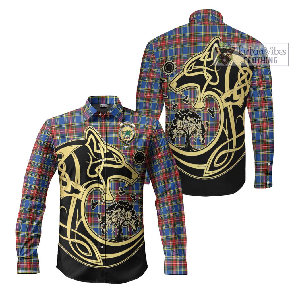 MacBeth (McBeth) Tartan Long Sleeve Button Shirt with Family Crest Celtic Wolf Style Men's Shirt S - Tartan Vibes Clothing