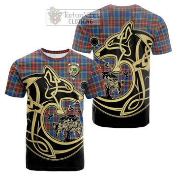 Tartan Vibes Clothing MacBeth Tartan Cotton T-shirt with Family Crest Celtic Wolf Style