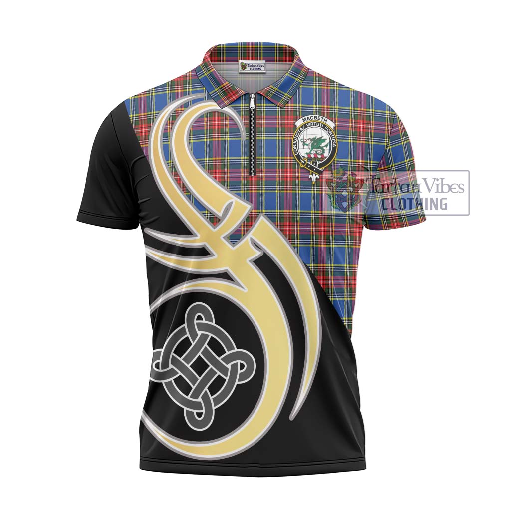 MacBeth (McBeth) Tartan Zipper Polo Shirt with Family Crest and Celtic Symbol Style - Tartan Vibes Clothing