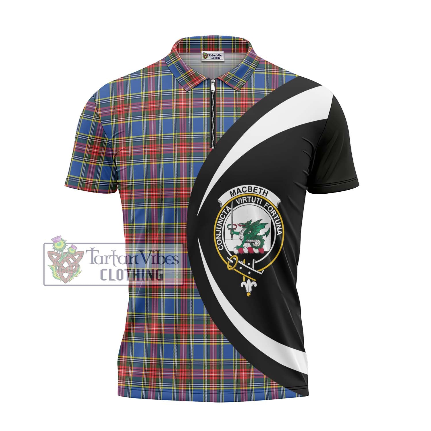 MacBeth (McBeth) Tartan Zipper Polo Shirt with Family Crest Circle Style - Tartan Vibes Clothing