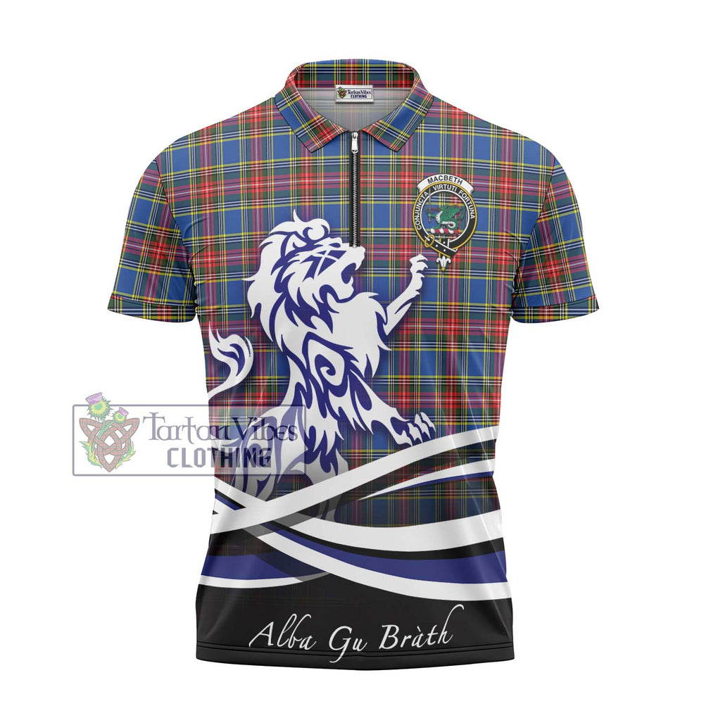 MacBeth (McBeth) Tartan Zipper Polo Shirt with Alba Gu Brath Regal Lion Emblem - Tartan Vibes Clothing