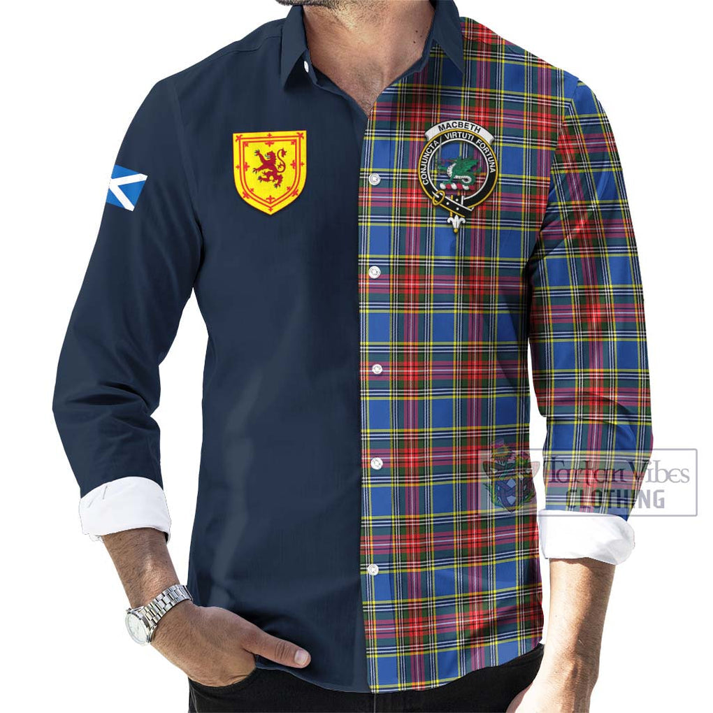 Tartan Vibes Clothing MacBeth Tartan Long Sleeve Button Shirt with Scottish Lion Royal Arm Half Style