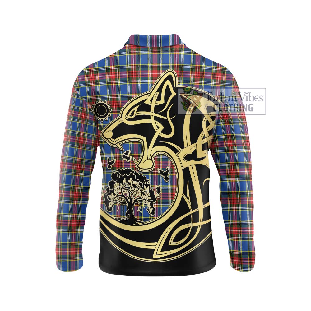 MacBeth (McBeth) Tartan Long Sleeve Polo Shirt with Family Crest Celtic Wolf Style - Tartan Vibes Clothing