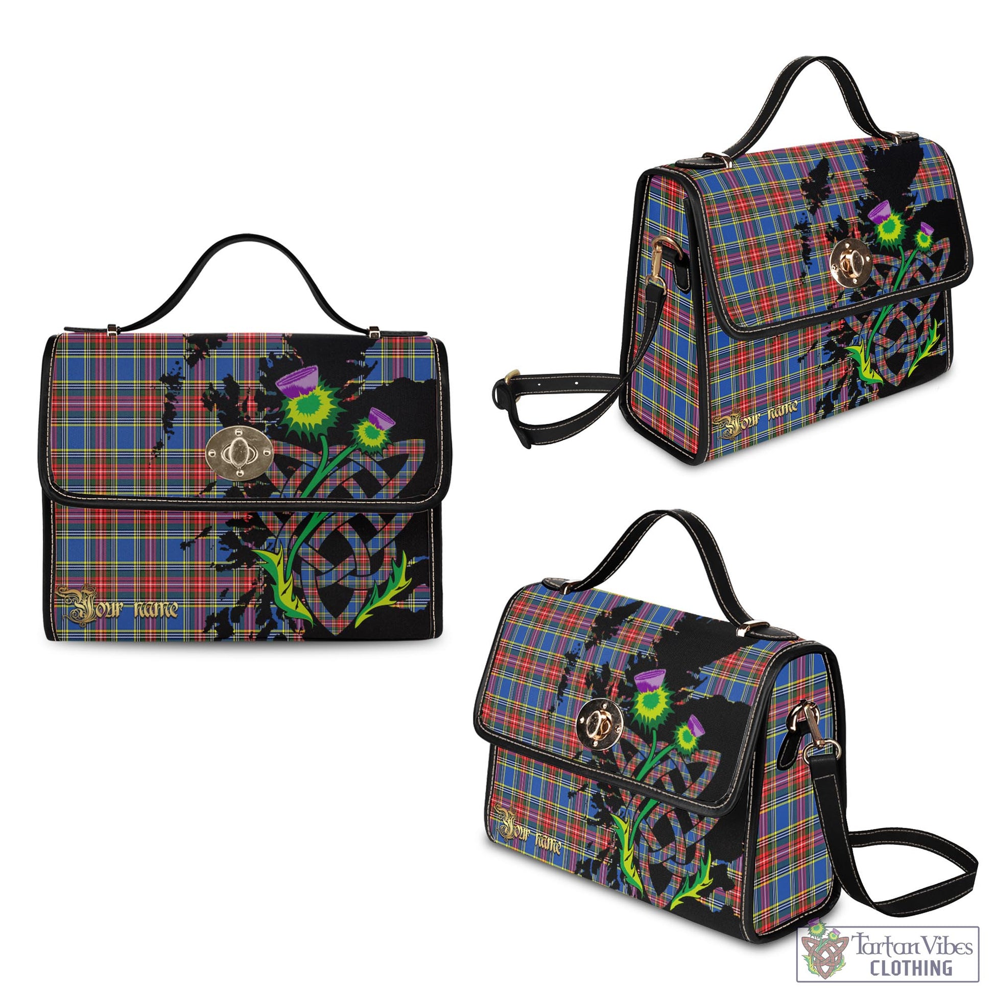 Tartan Vibes Clothing MacBeth Tartan Waterproof Canvas Bag with Scotland Map and Thistle Celtic Accents