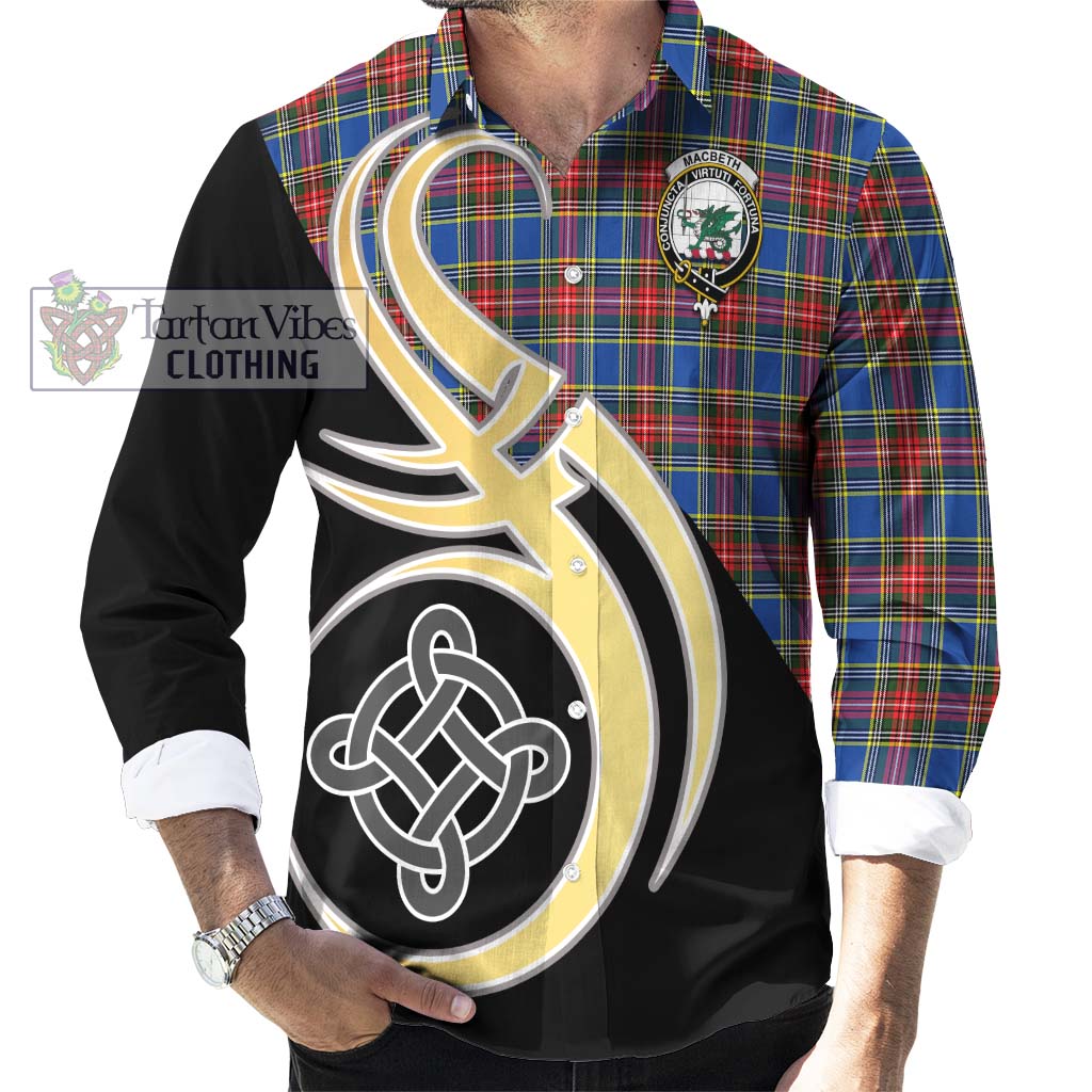 MacBeth (McBeth) Tartan Long Sleeve Button Shirt with Family Crest and Celtic Symbol Style - Tartan Vibes Clothing
