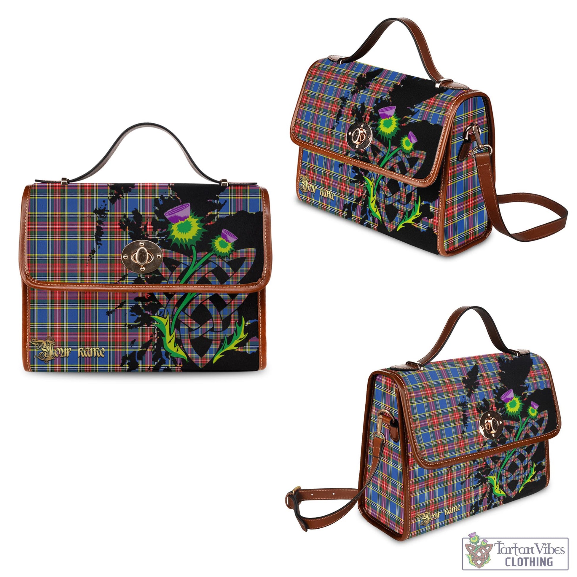 Tartan Vibes Clothing MacBeth Tartan Waterproof Canvas Bag with Scotland Map and Thistle Celtic Accents