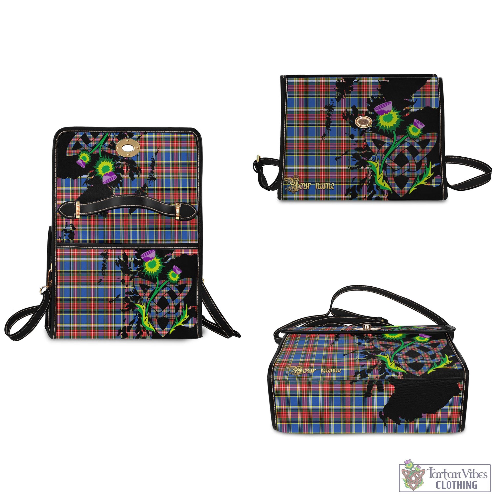 Tartan Vibes Clothing MacBeth Tartan Waterproof Canvas Bag with Scotland Map and Thistle Celtic Accents