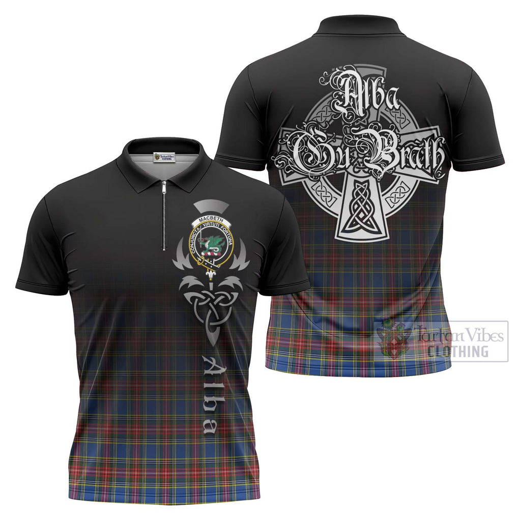 MacBeth (McBeth) Tartan Zipper Polo Shirt Featuring Alba Gu Brath Family Crest Celtic Inspired Unisex - Tartan Vibes Clothing