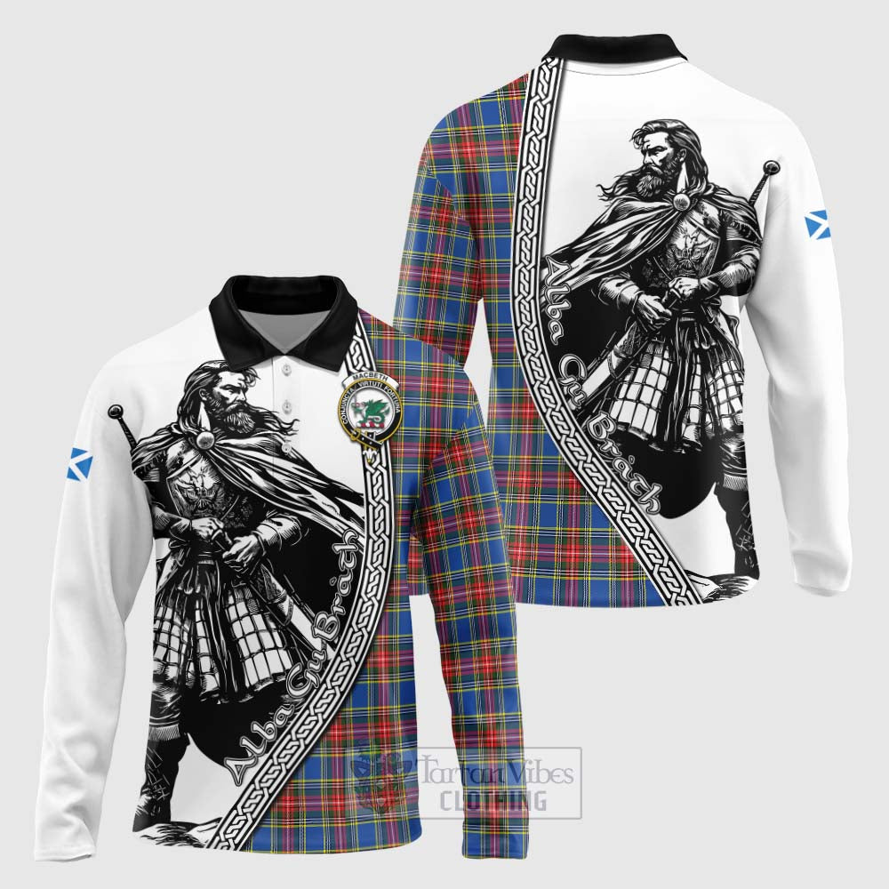 MacBeth (McBeth) Tartan Clan Crest Long Sleeve Polo Shirt with Highlander Warrior Celtic Style Unisex - Tartan Vibes Clothing