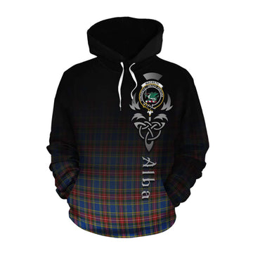 Tartan Vibes Clothing MacBeth (McBeth) Tartan Cotton Hoodie Featuring Alba Gu Brath Family Crest Celtic Inspired