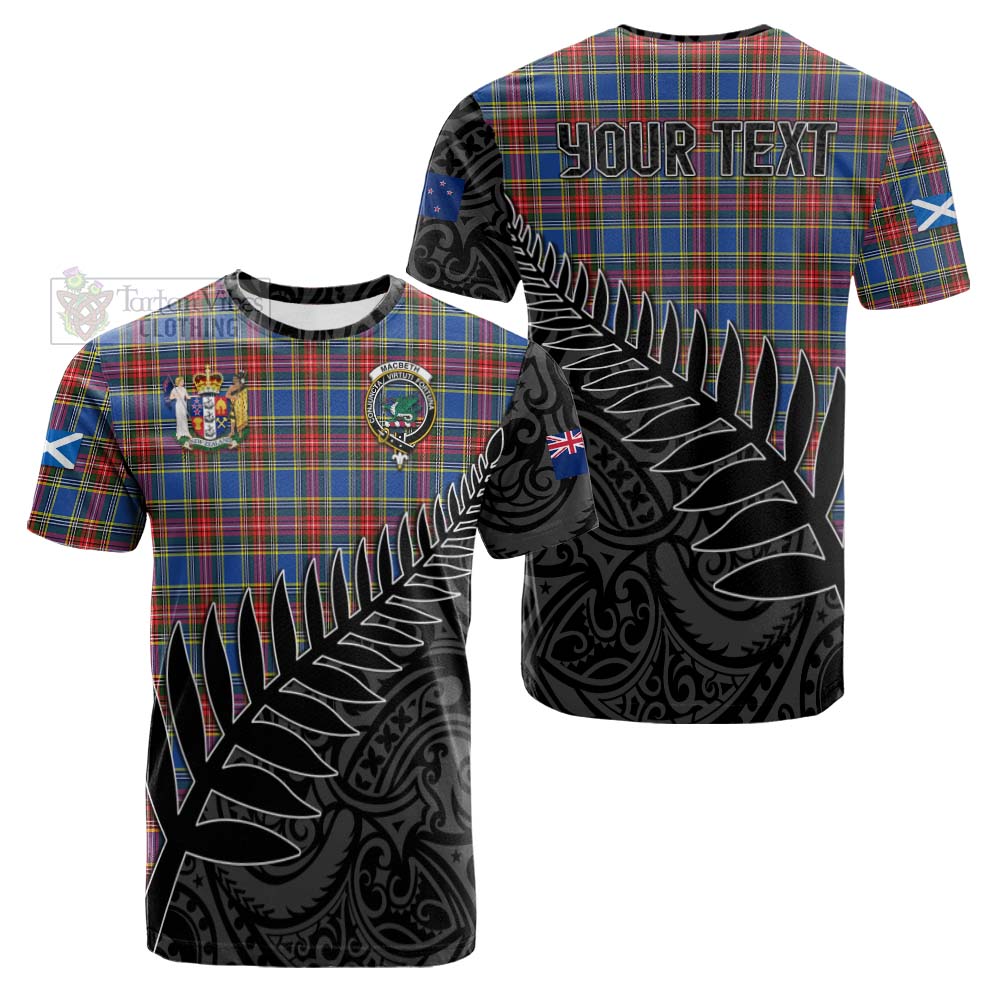 Tartan Vibes Clothing MacBeth (McBeth) Crest Tartan Cotton T-shirt with New Zealand Silver Fern Half Style