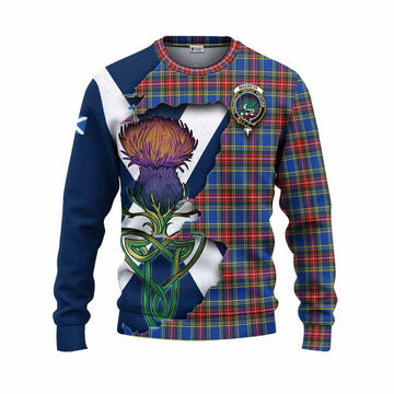 Tartan Vibes Clothing MacBeth (McBeth) Tartan Family Crest Knitted Sweater Scottish Thistle Celtic Inspired