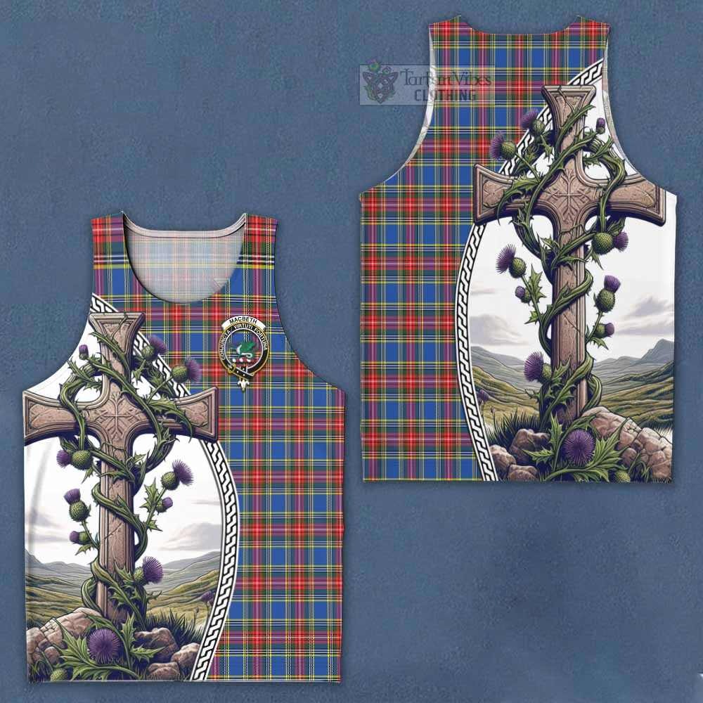 Tartan Vibes Clothing MacBeth (McBeth) Tartan Men's Tank Top with Family Crest and St. Andrew's Cross Accented by Thistle Vines