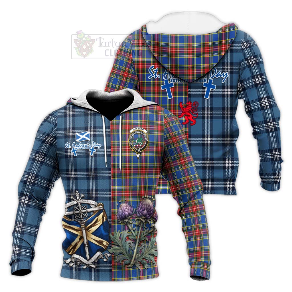 Tartan Vibes Clothing MacBeth (McBeth) Tartan Knitted Hoodie Happy St. Andrew's Day Half Tartan Style