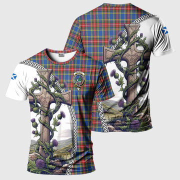 MacBeth (McBeth) Tartan T-Shirt with Family Crest and St. Andrew's Cross Accented by Thistle Vines Kid's Shirt - Tartan Vibes Clothing