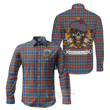 MacBeth (McBeth) Tartan Long Sleeve Button Shirt with Family Crest and Bearded Skull Holding Bottles of Whiskey Men's Shirt S - Tartan Vibes Clothing