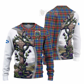 MacBeth (McBeth) Tartan Knitted Sweater with Family Crest and St. Andrew's Cross Accented by Thistle Vines Unisex - Tartan Vibes Clothing