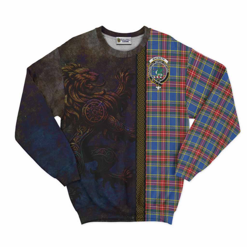 Tartan Vibes Clothing MacBeth (McBeth) Tartan Family Crest Sweatshirt Alba Gu Brath Be Brave Lion Ancient Style