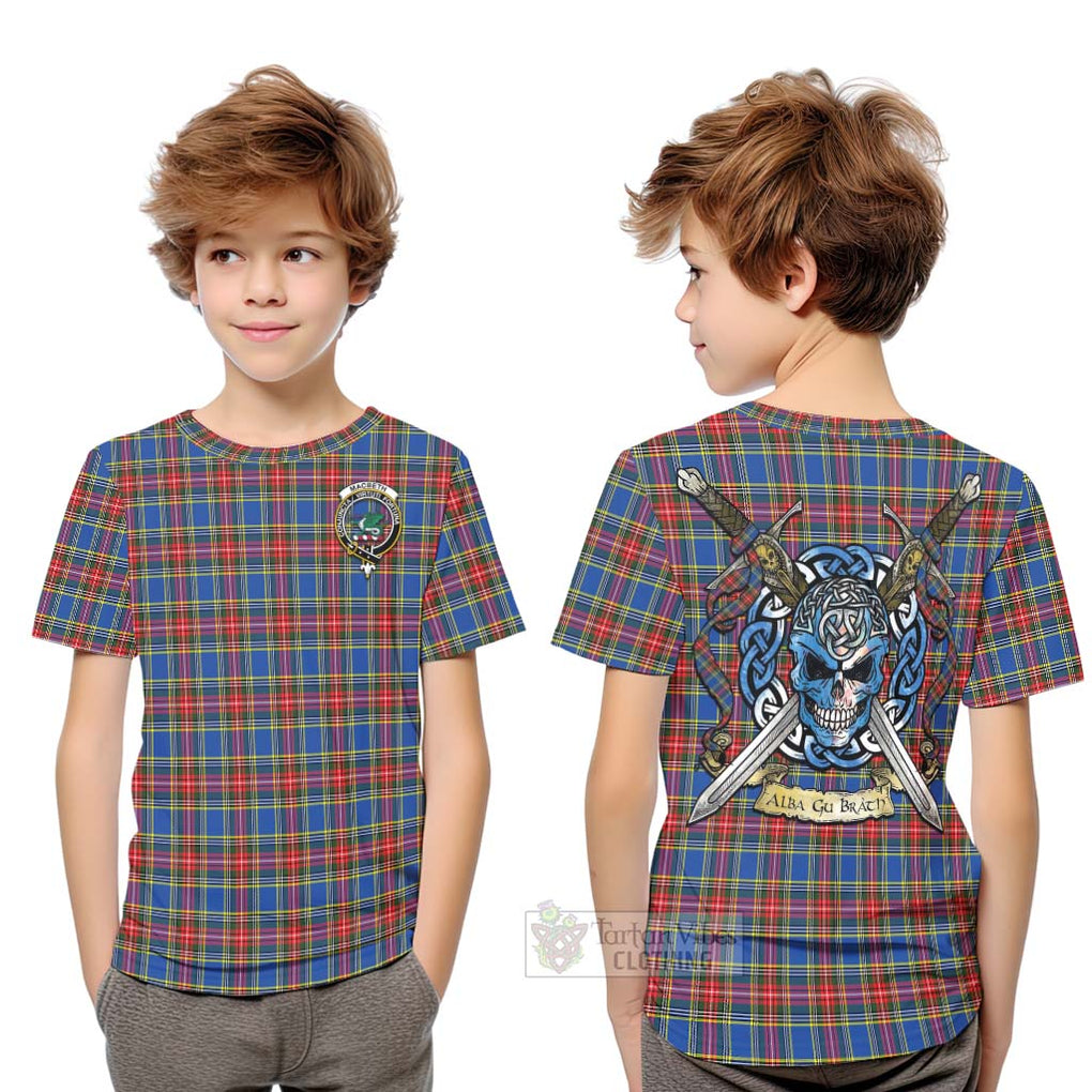 MacBeth (McBeth) Tartan Kid T-Shirt with Family Crest Celtic Skull Style Youth XL Size14 - Tartan Vibes Clothing