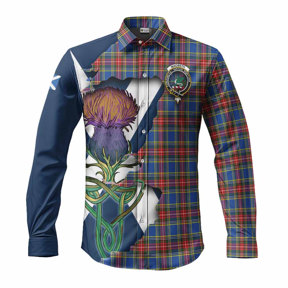 MacBeth (McBeth) Tartan Family Crest Long Sleeve Button Shirt Scottish Thistle Celtic Inspired Men's Shirt S - Tartan Vibes Clothing