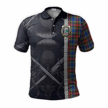 Tartan Vibes Clothing MacBeth (McBeth) Tartan Polo Shirt with Family Crest Cross Sword Thistle Celtic Vibes