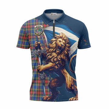 MacBeth (McBeth) Tartan Family Crest Zipper Polo Shirt with Scottish Majestic Lion Unisex - Tartan Vibes Clothing