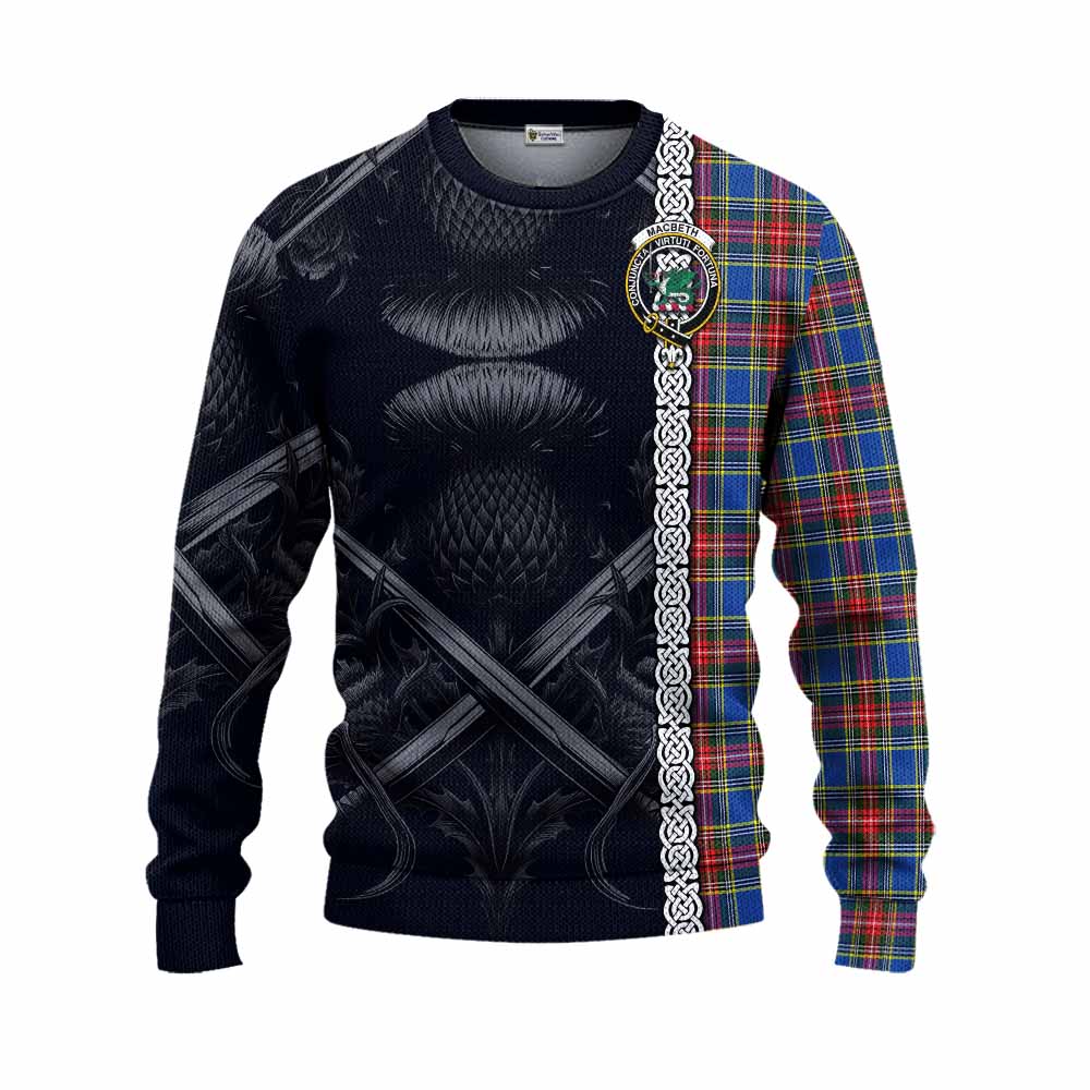 MacBeth (McBeth) Tartan Knitted Sweater with Family Crest Cross Sword Thistle Celtic Vibes Unisex - Tartan Vibes Clothing