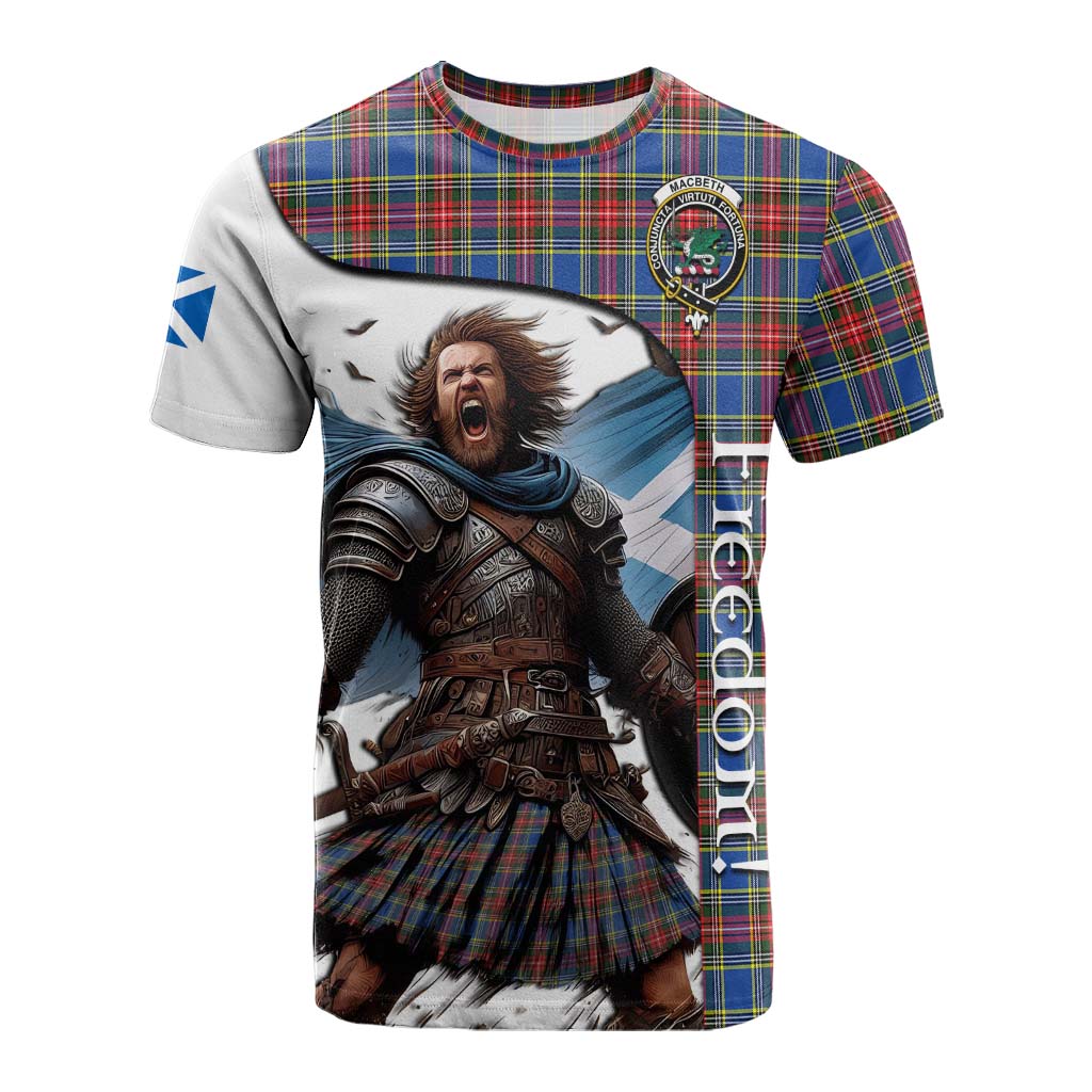 Tartan Vibes Clothing MacBeth (McBeth) Crest Tartan Cotton T-shirt Inspired by the Freedom of Scottish Warrior