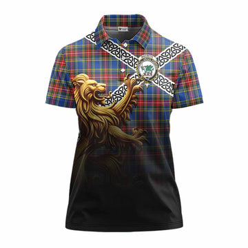 MacBeth (McBeth) Crest Tartan Women's Polo Shirt with Golden Lion Emblem Celtic Style