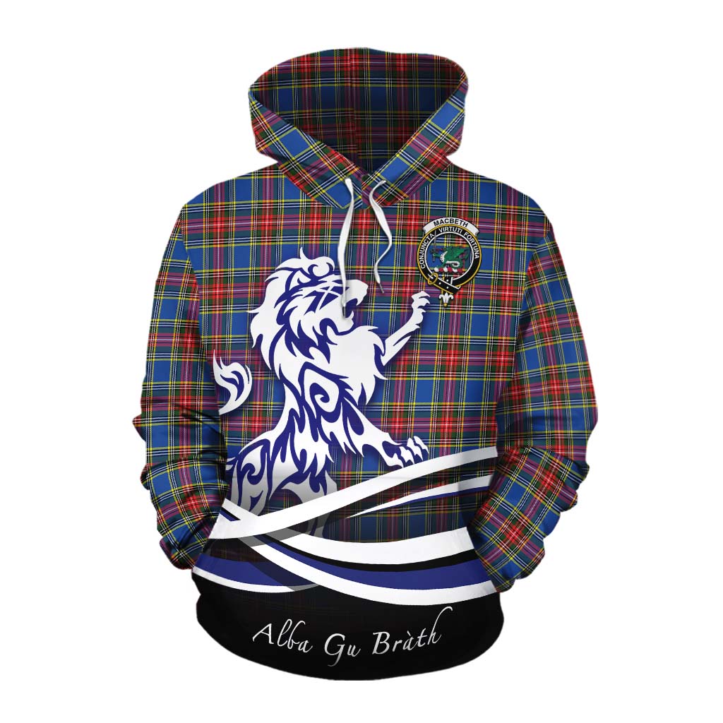 MacBeth (McBeth) Tartan Cotton Hoodie with Alba Gu Brath Regal Lion Emblem Pullover Hoodie XS - Tartan Vibes Clothing