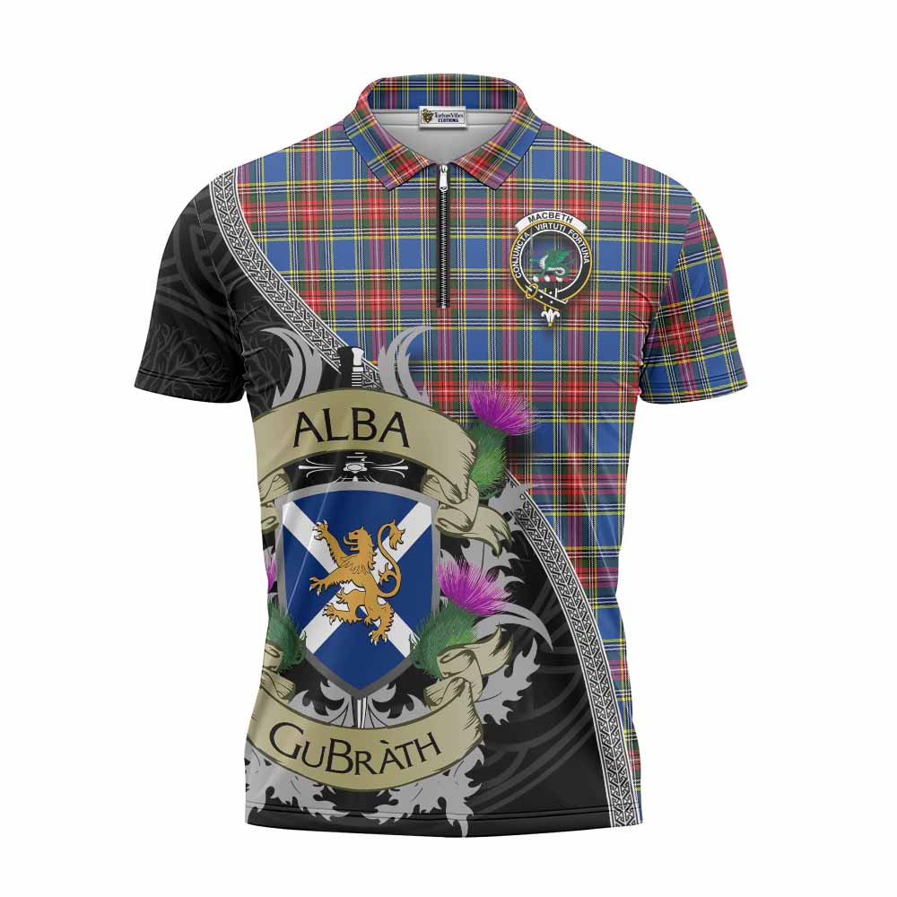 MacBeth (McBeth) Tartan Family Crest Zipper Polo Shirt Lion Rampant Royal Thistle Shield Celtic Inspired Unisex - Tartan Vibes Clothing