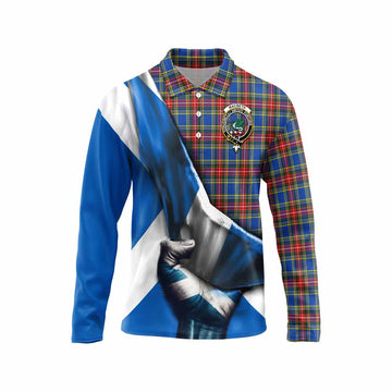 MacBeth (McBeth) Tartan Long Sleeve Polo Shirt with Family Crest Scotland Patriotic Style Unisex - Tartan Vibes Clothing