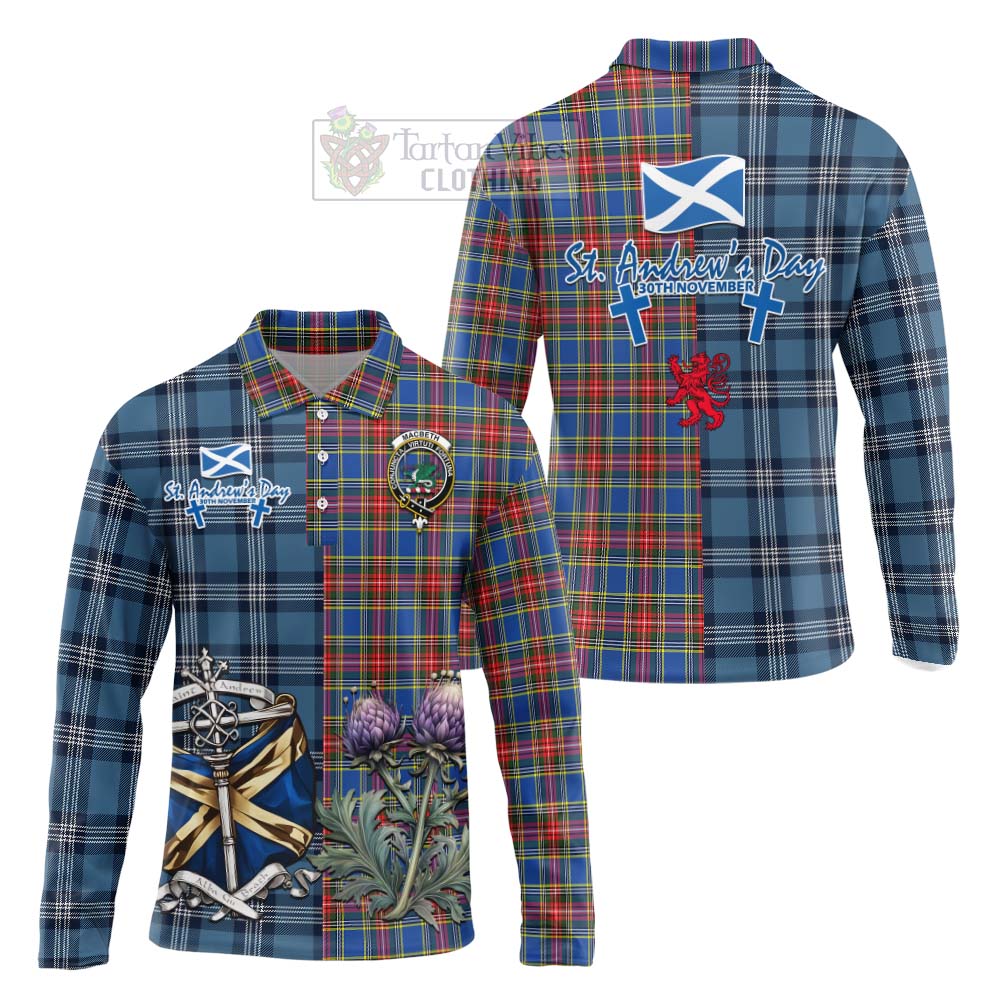 MacBeth (McBeth) Tartan Long Sleeve Polo Shirt Happy St. Andrew's Day Half Tartan Style Unisex - Tartan Vibes Clothing