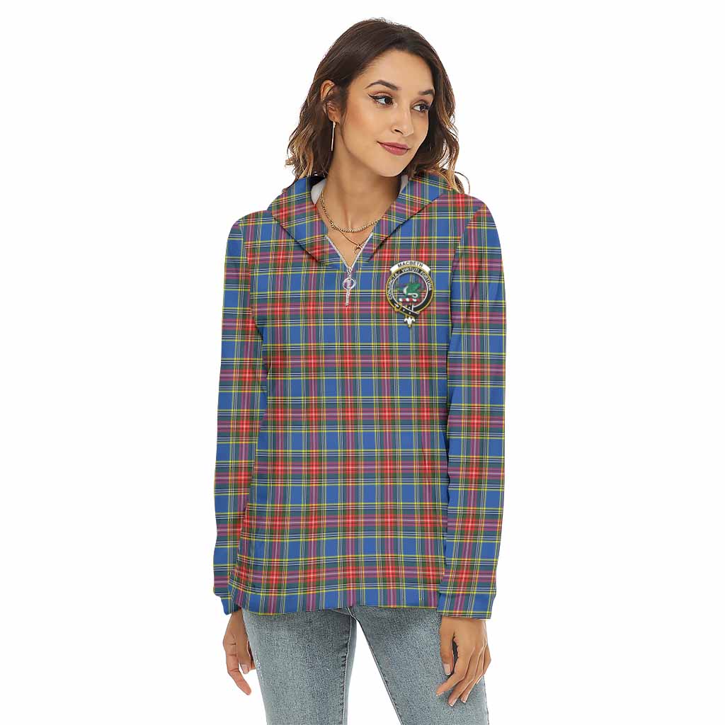 MacBeth (McBeth) Tartan Women's Borg Fleece Hoodie with Half Zip with Family Crest Female - Tartan Vibes Clothing