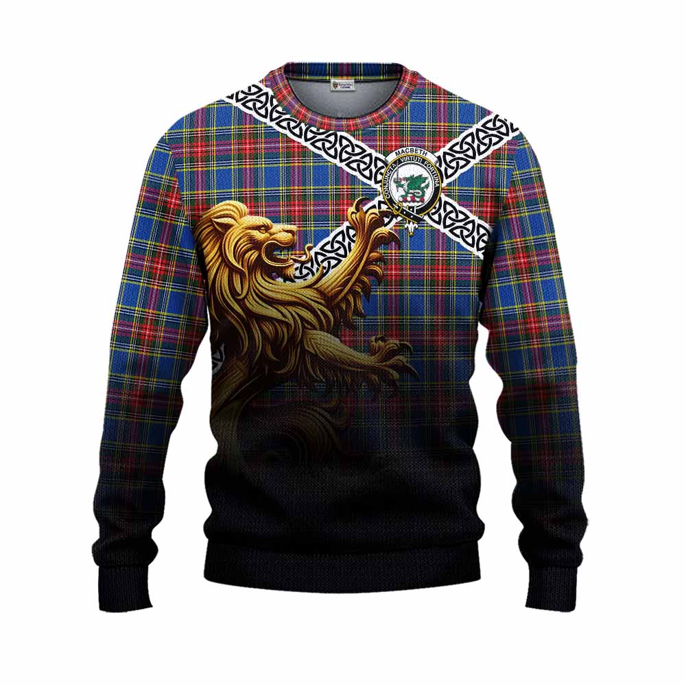 MacBeth (McBeth) Crest Tartan Knitted Sweater with Golden Lion Emblem Celtic Style Unisex - Tartan Vibes Clothing