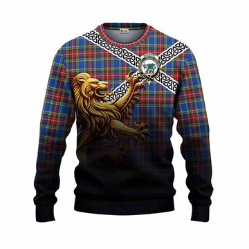 MacBeth (McBeth) Crest Tartan Knitted Sweater with Golden Lion Emblem Celtic Style Unisex - Tartan Vibes Clothing