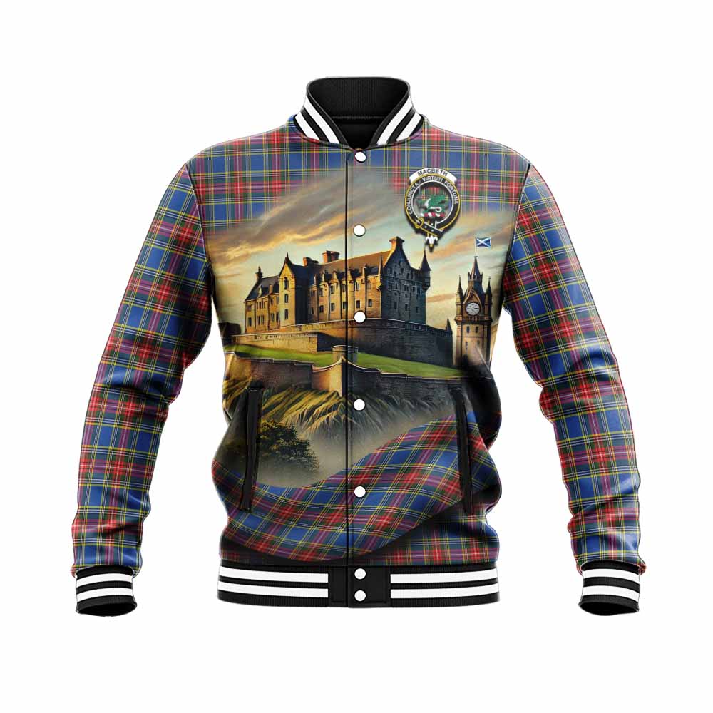 MacBeth (McBeth) Tartan Family Crest Baseball Jacket with Scottish Ancient Castle Style Unisex - Tartan Vibes Clothing