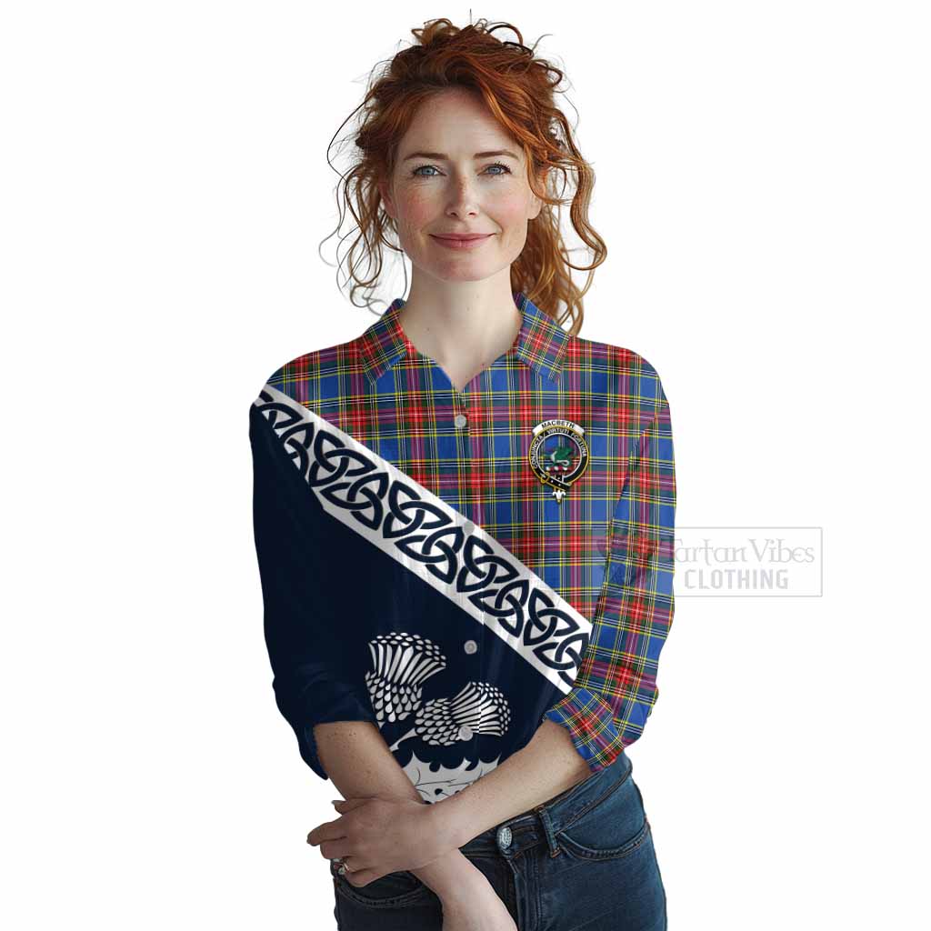 MacBeth (McBeth) Tartan Women's Casual Shirt Featuring Thistle and Scotland Map Female - Tartan Vibes Clothing