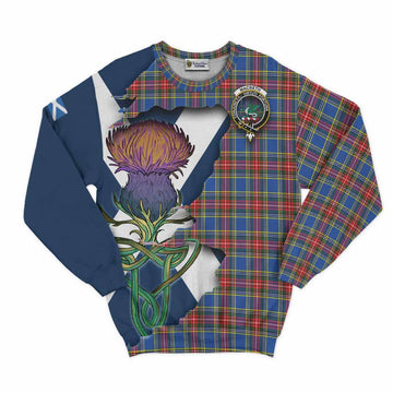 Tartan Vibes Clothing MacBeth (McBeth) Tartan Family Crest Sweatshirt Scottish Thistle Celtic Inspired