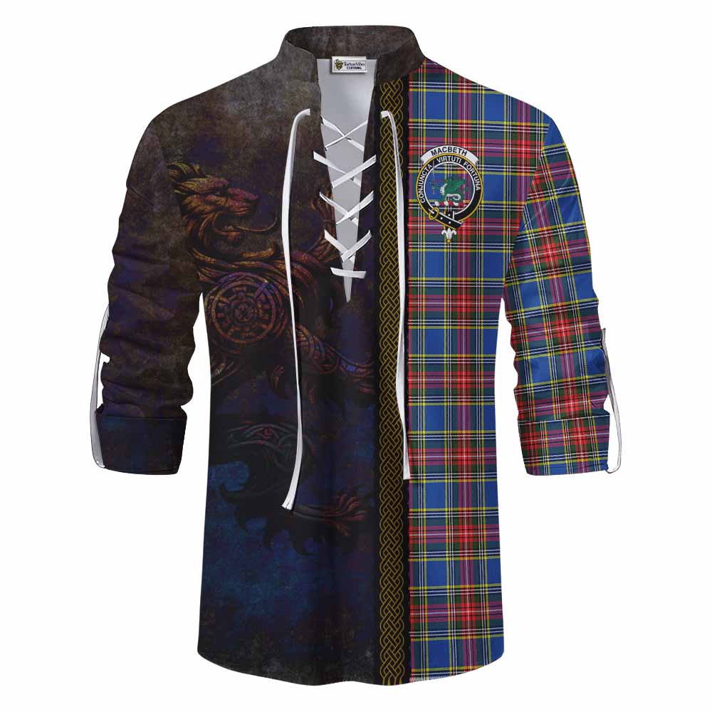 Tartan Vibes Clothing MacBeth (McBeth) Tartan Family Crest Ghillie Kilt Shirt Alba Gu Brath Be Brave Lion Ancient Style