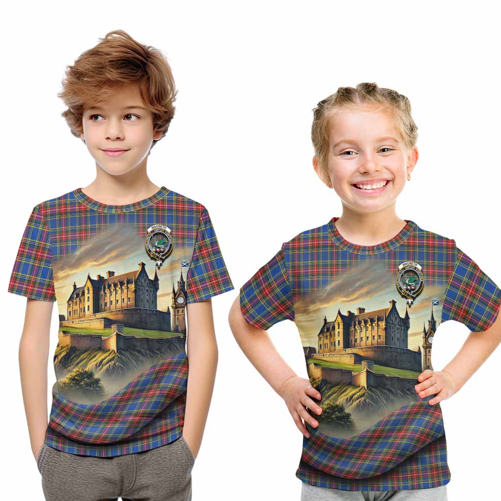 MacBeth (McBeth) Tartan Family Crest Kid T-Shirt with Scottish Ancient Castle Style Youth XL Size14 - Tartan Vibes Clothing