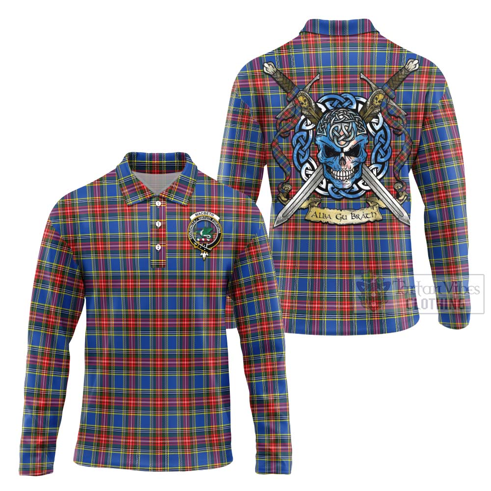 MacBeth (McBeth) Tartan Long Sleeve Polo Shirt with Family Crest Celtic Skull Style Unisex - Tartan Vibes Clothing